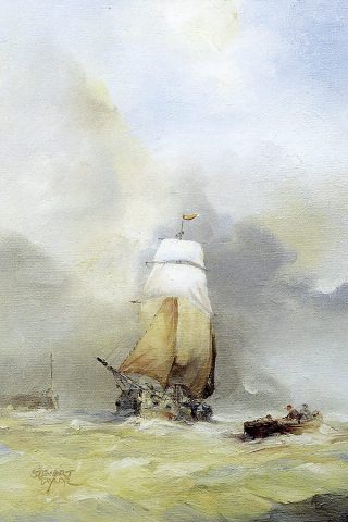 Marin oil painting of a Dutch sailing ship