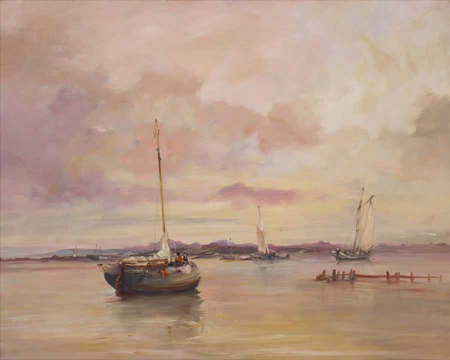 Marine oil painting of a flood tide at Trinity Sands on the Humber in East Yorkshire
