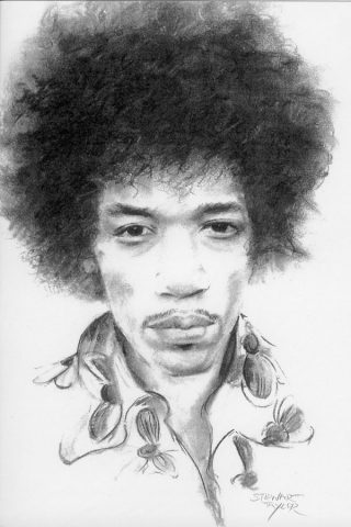 Jimi Hendrix from an original charcoal by Stewart Taylor