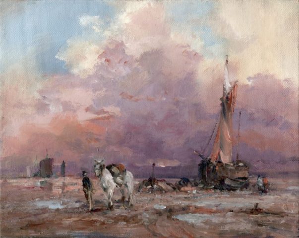 Oil painting of low tide at Sunk Island on the Humber