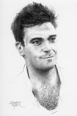 Robbie Williams from an original charcoal by Stewart Taylor