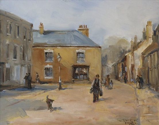 Oil painting of the marketplace in Hedon, East Yorkshire