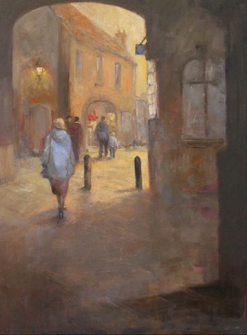 Street scene in oils by East Yorkshire artist Stewart Taylor