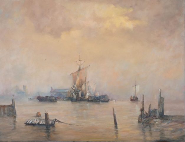 Marine oil painting of sailing ships on the Humber