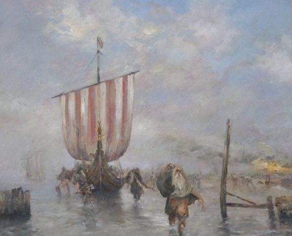 Oil painting of vikings landing at North Ferriby East Yorkshire