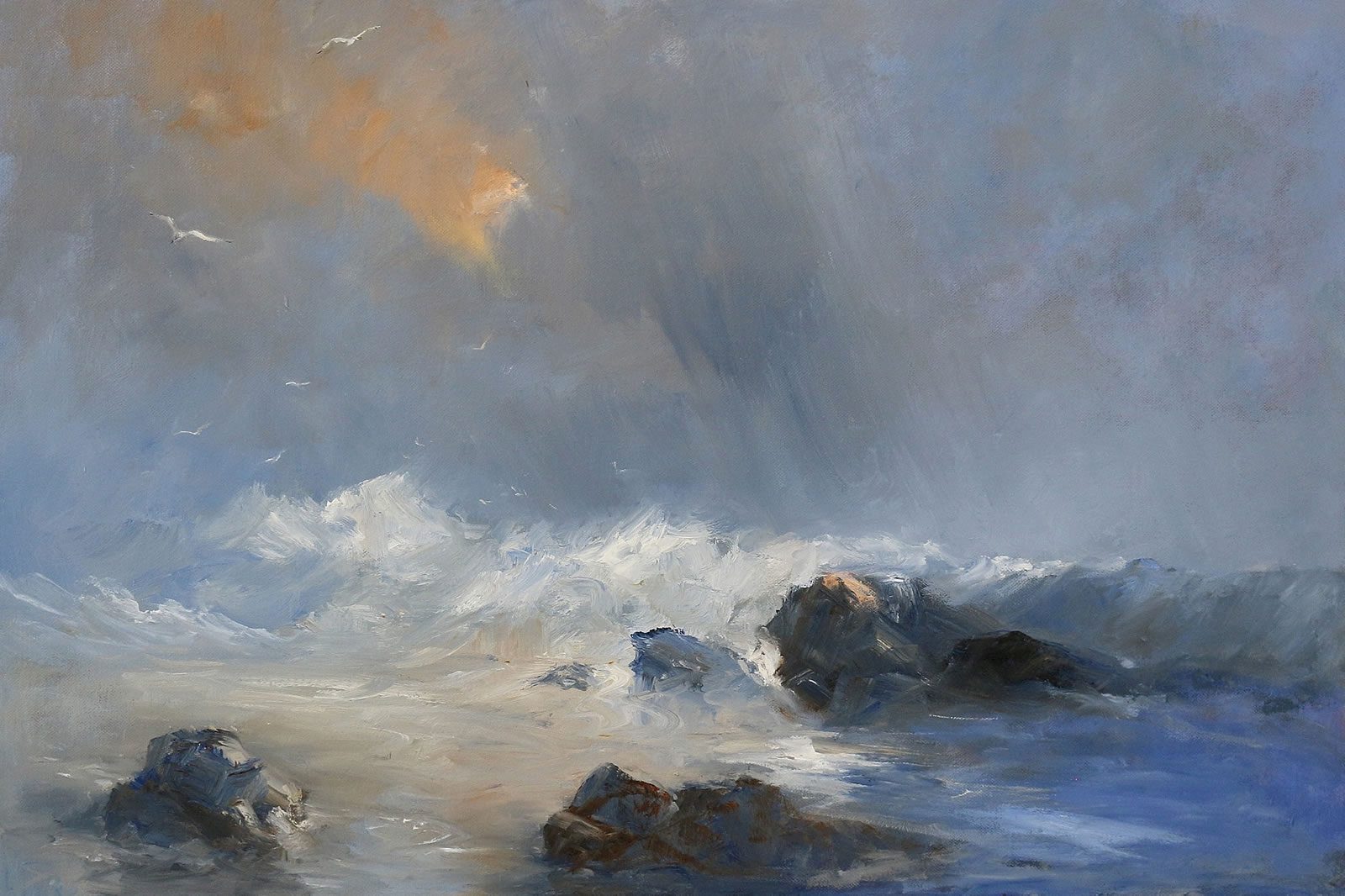 Marine oil painting of gales in the North Sea by Stewart Taylor