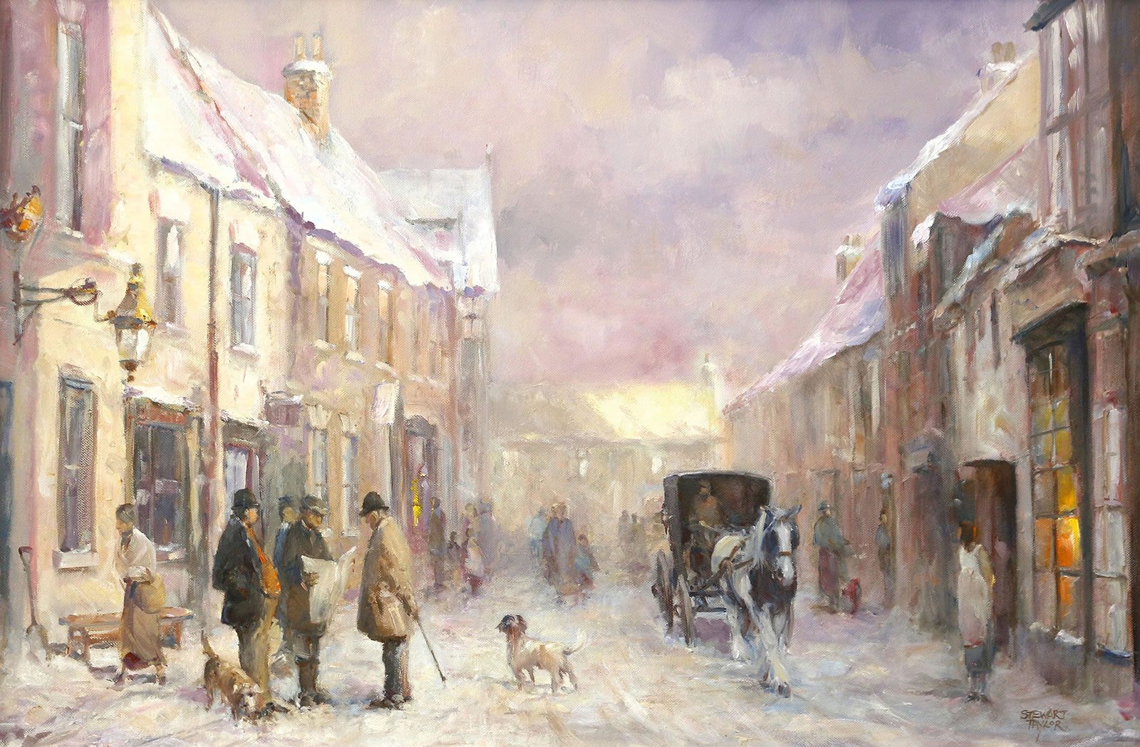 Historic winter scene in Hedon painted in oils