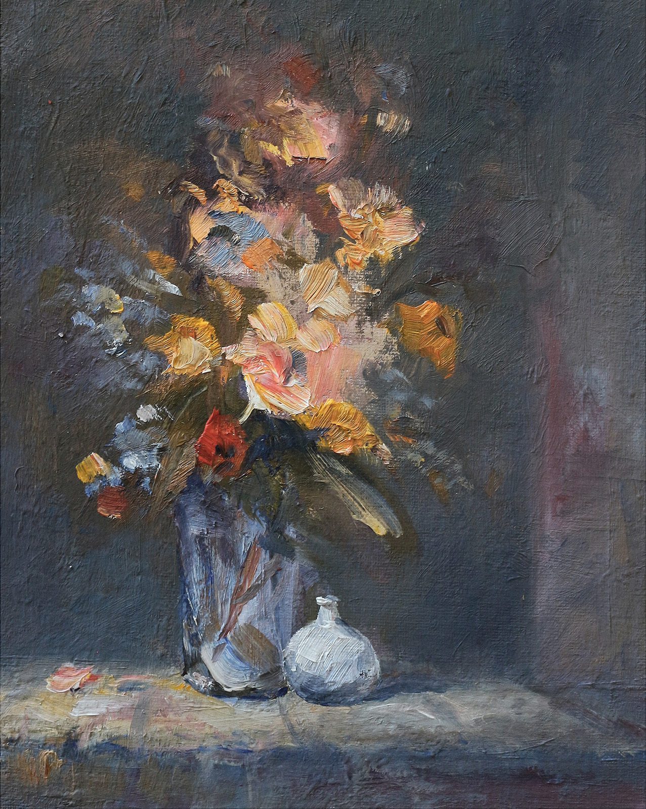 Still life of flowers in a vase painted in oils by Stewart Taylor