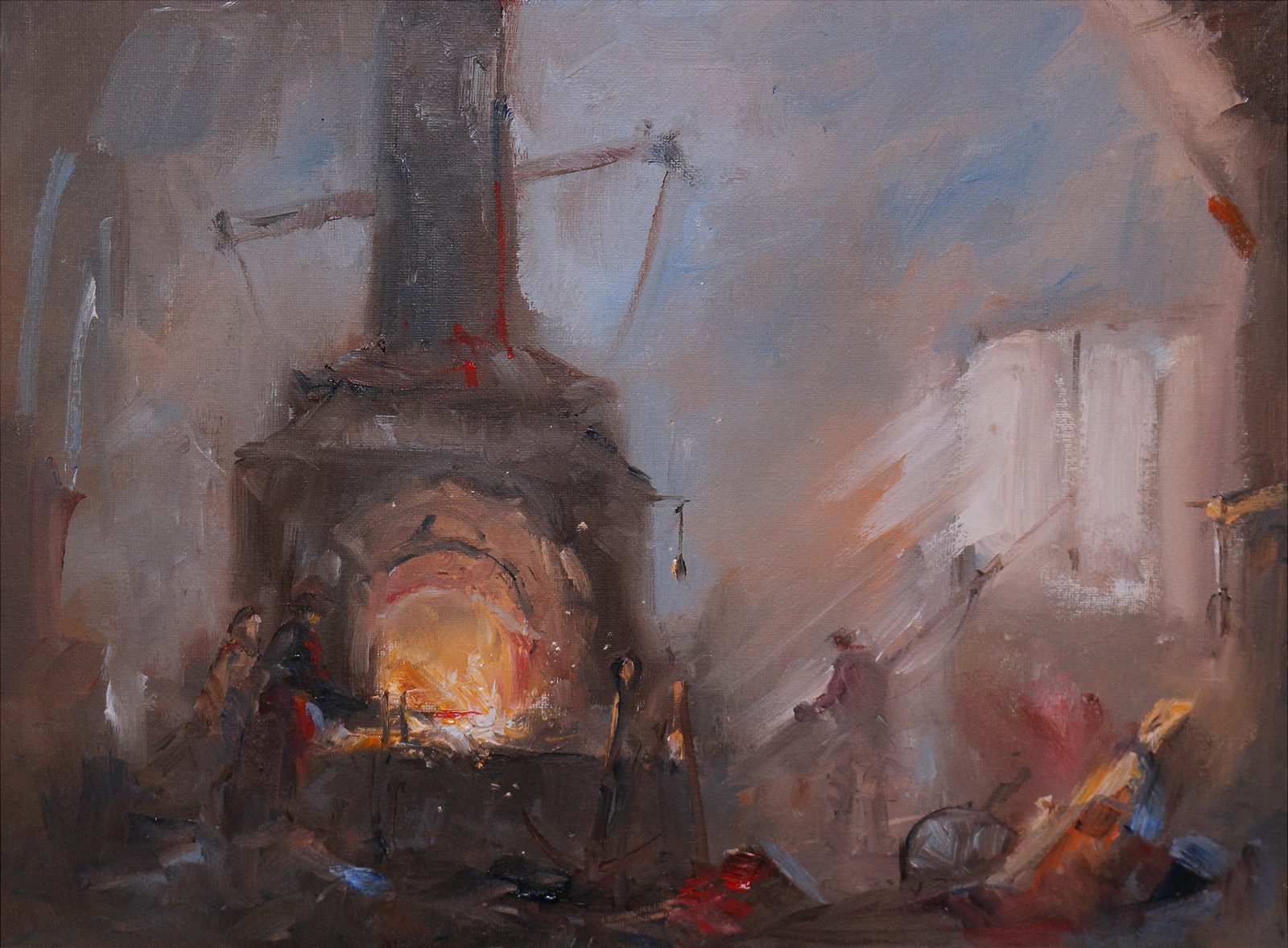 Romantic oil painting of heavy industry by East Yorkshire artist Stewart Taylor