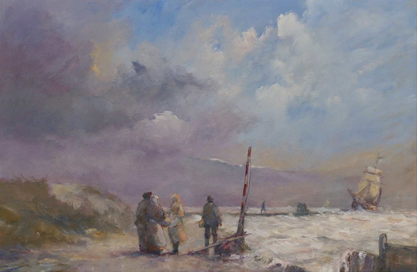 Romantic marine painting of working folk by the sea by Stewart Taylor