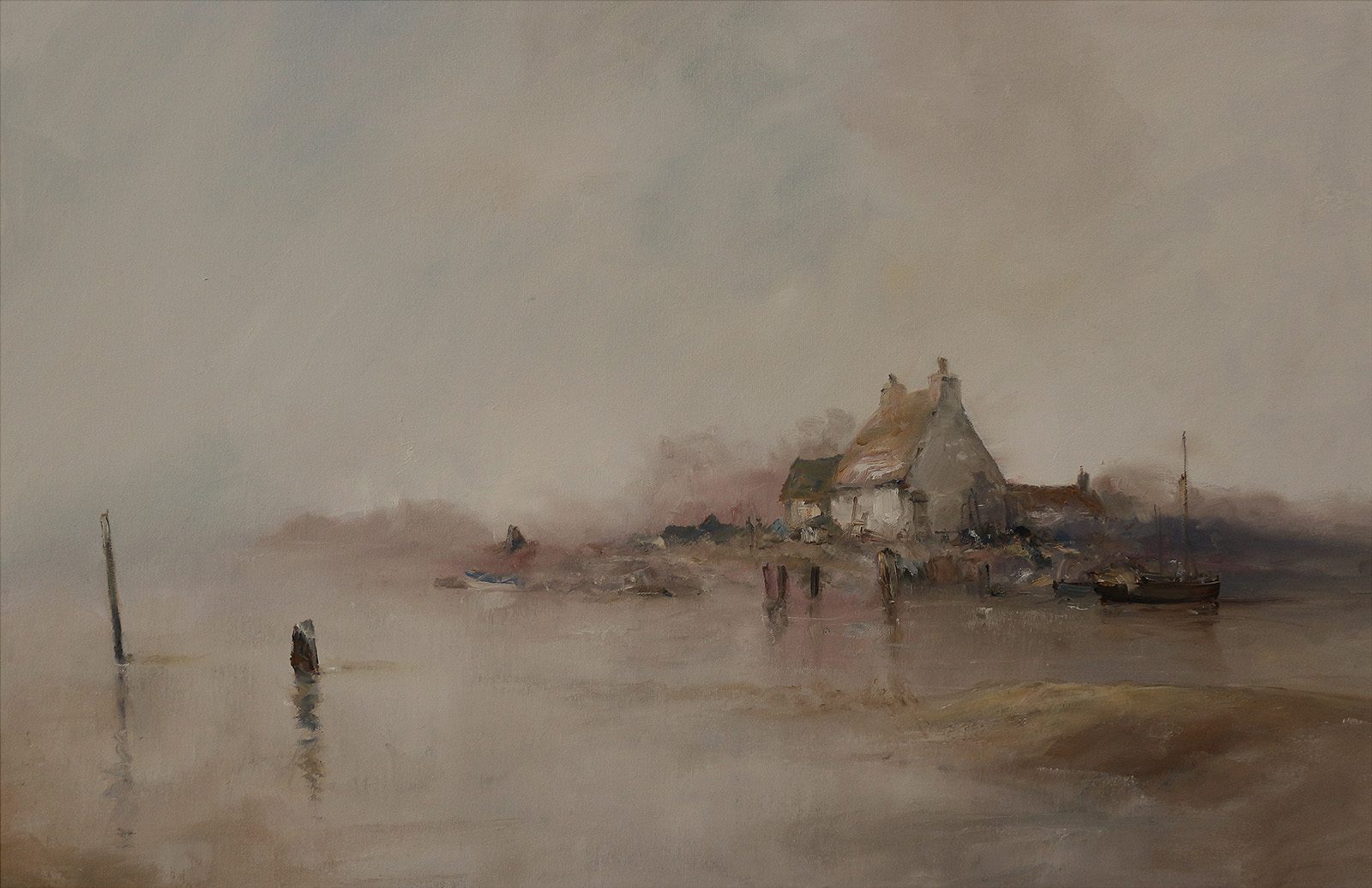 Pastoral scene of the River Ouse with burst banks painted in oils by Stewart Taylor